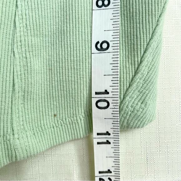 ANTHROPOLOGIE Puff Sleeve Cropped Tank Top Size L Mint Cottagecore Ribbed Cotton - Picture 11 of 11